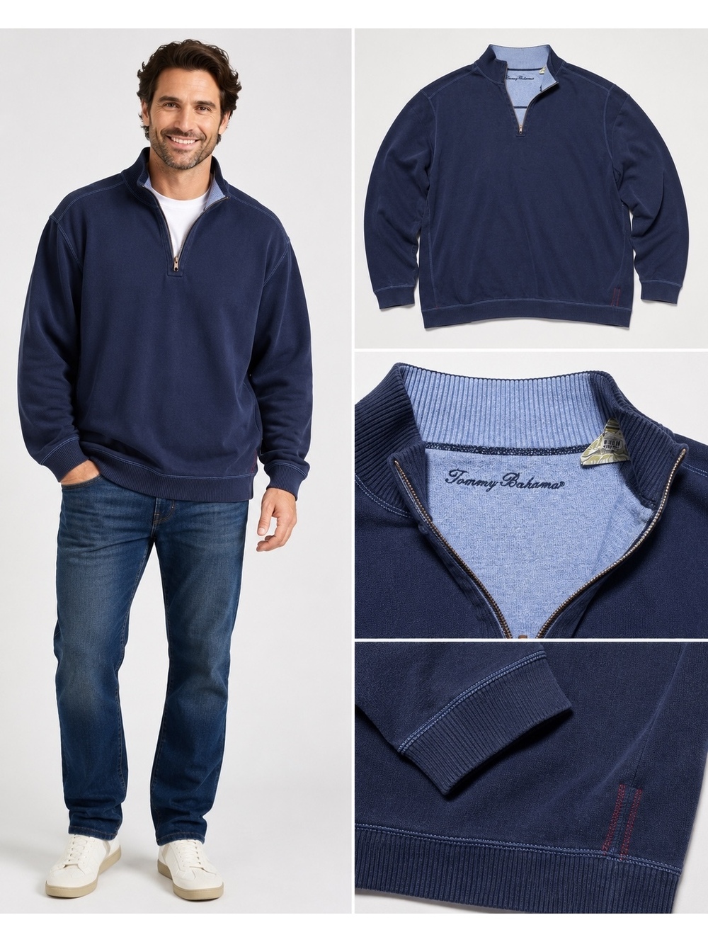 Tommy Bahama Men’s XL Navy Blue Quarter Zip Pullover Sweatshirt